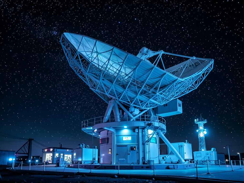 Ground station antenna under the stars
